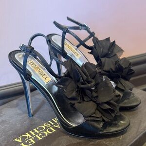 Badgley Mischka Floral Petal Stiletto Sandals in Black